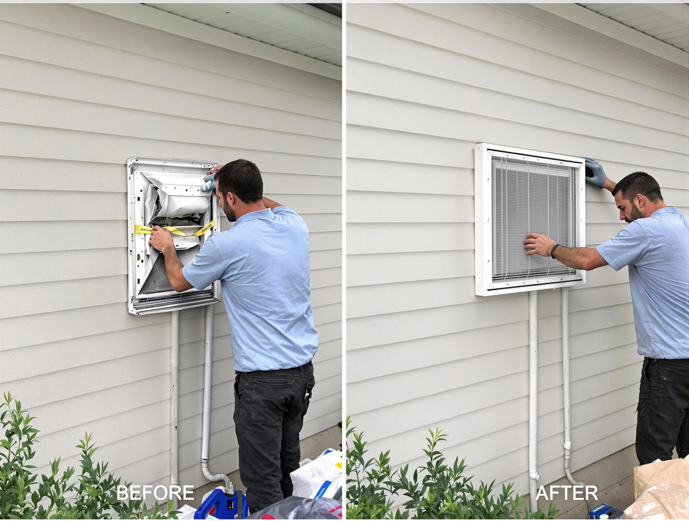 East Point Dryer Vent Cleaning technician installing high-quality dryer vent cover at a residential property in East Point